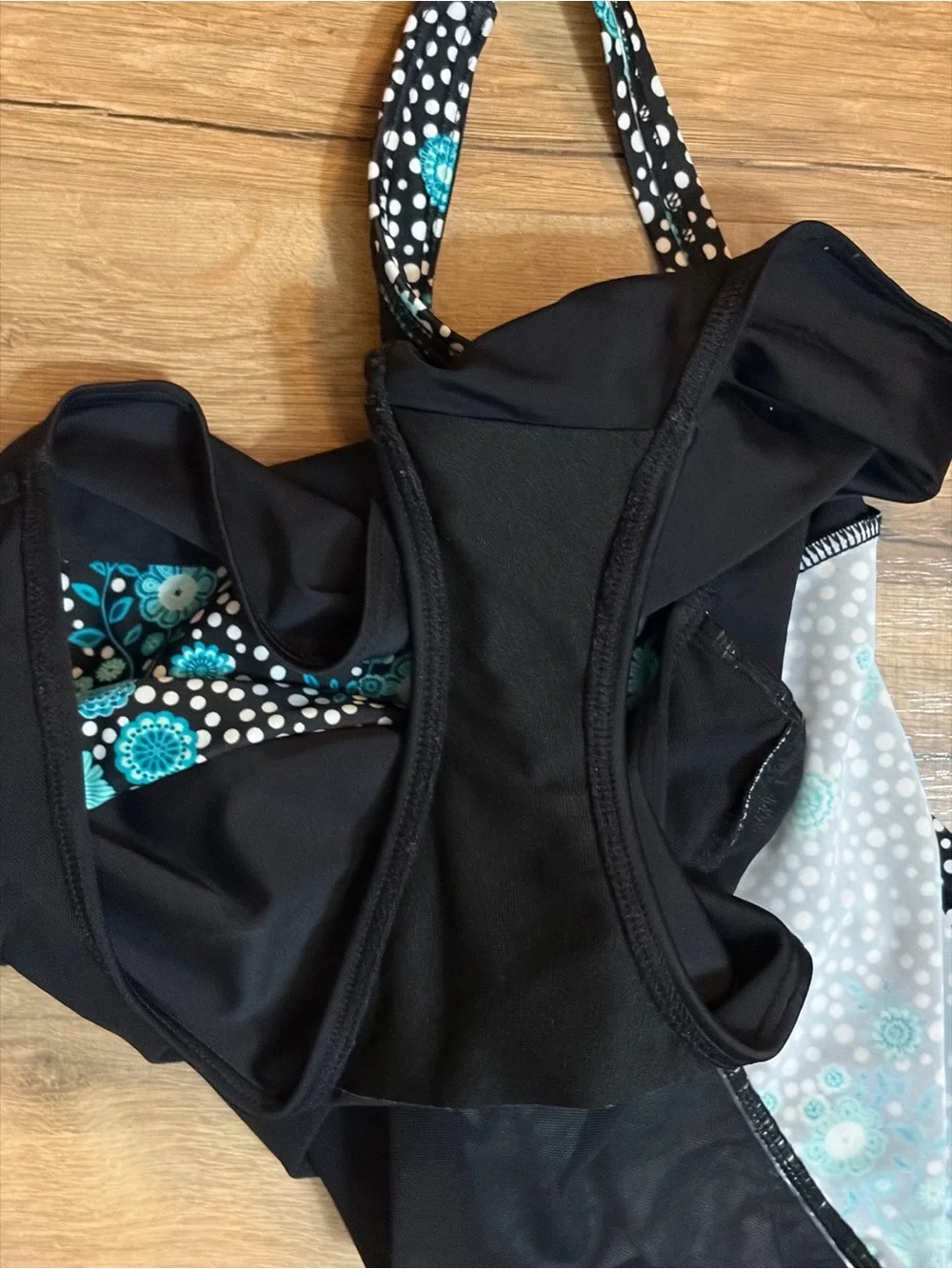 Lascana Black One-Piece Swimsuit Teal Floral Print Support Sz 16 beach pool vaca